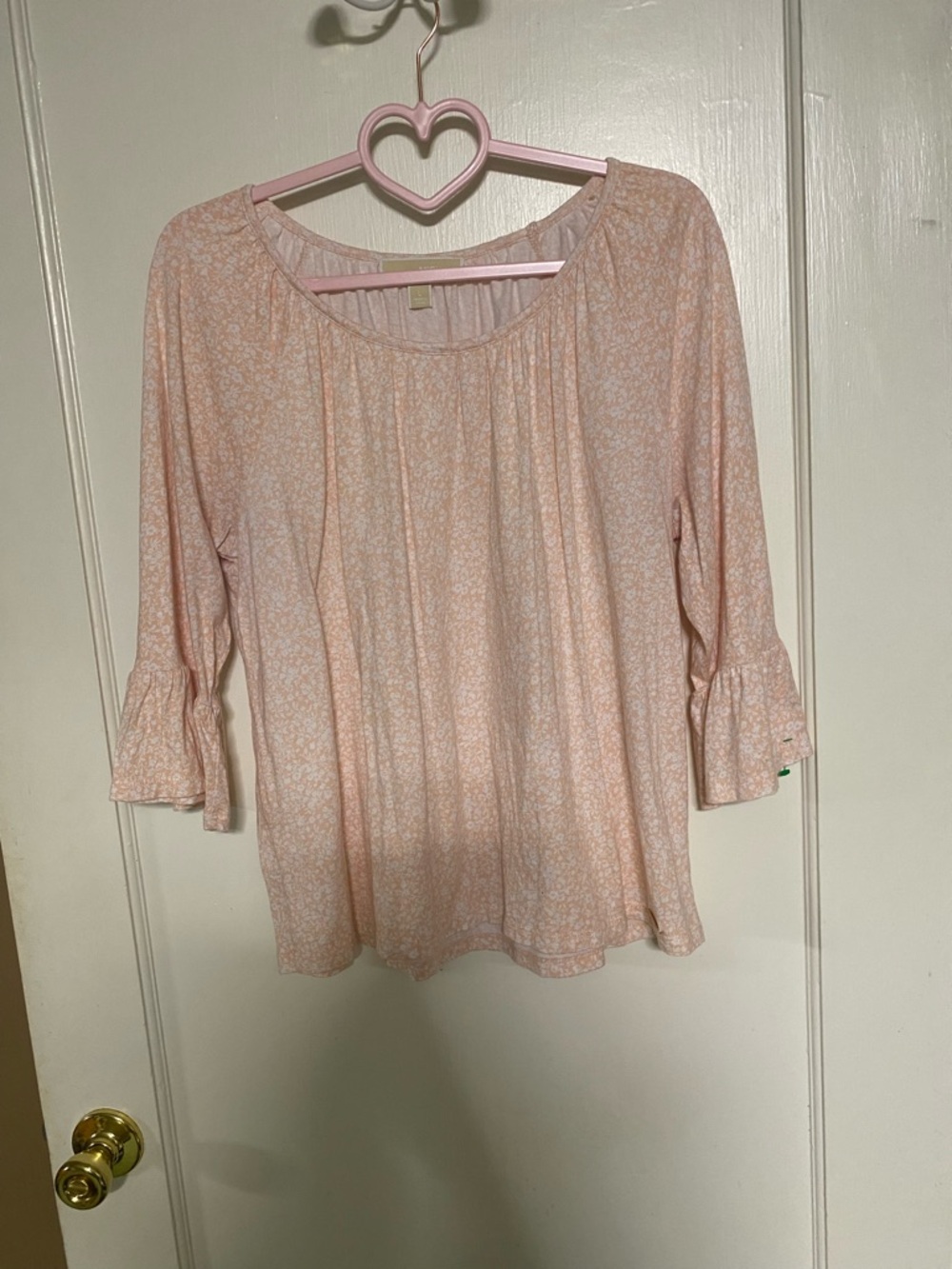 Michael Kors Peach Floral Scoop-Neck Blouse with ruffle sleeves